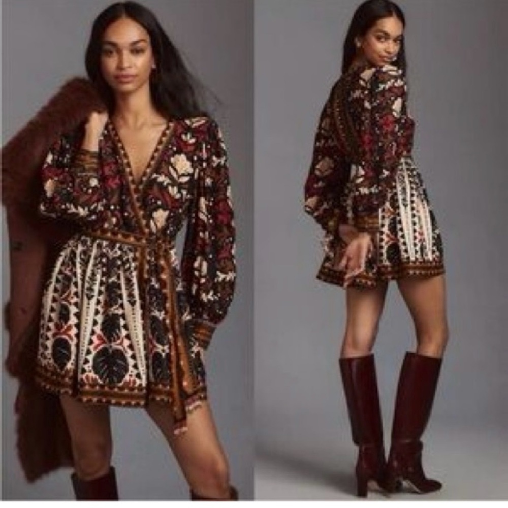 Farm Rio Tapestry Garden VNeck Floral Wrap Mini Dress size XXS